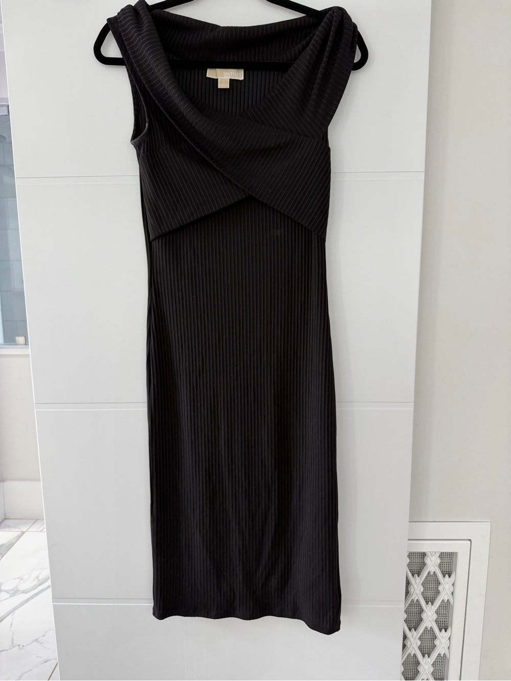 Michael Kors Black Sleeveless Ribbed Midi Dress